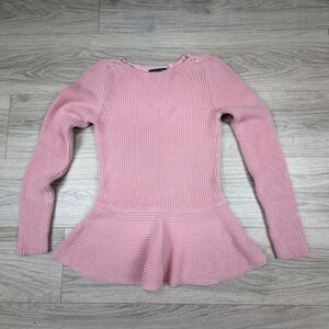 Lauren Ralph Lauren Pink Cotton Shaker‎ Knit Peplum Sweater Shoulder Buttons S